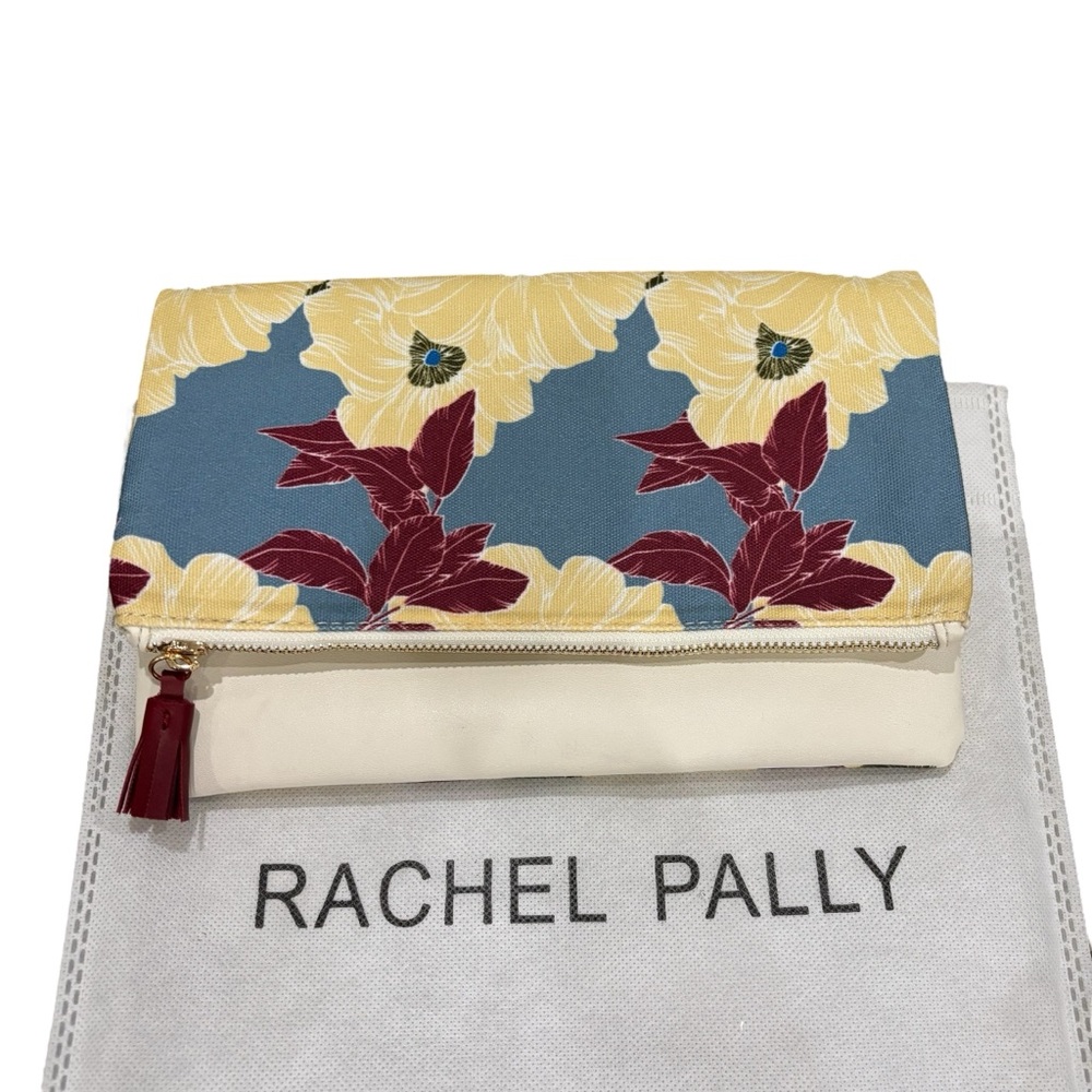 Rachel Pally Floral Clutch Yellow and Blue Zippered Clutch Leather Trim